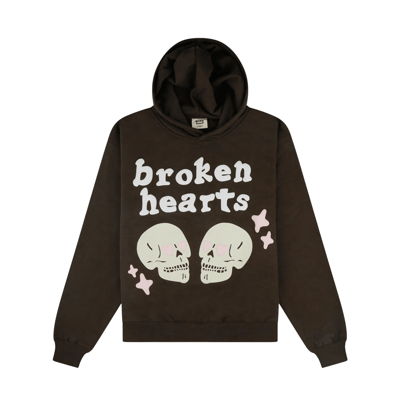 Broken Planet Broken Hearts Hoodie 'Dark Brown' — XXS — Front View