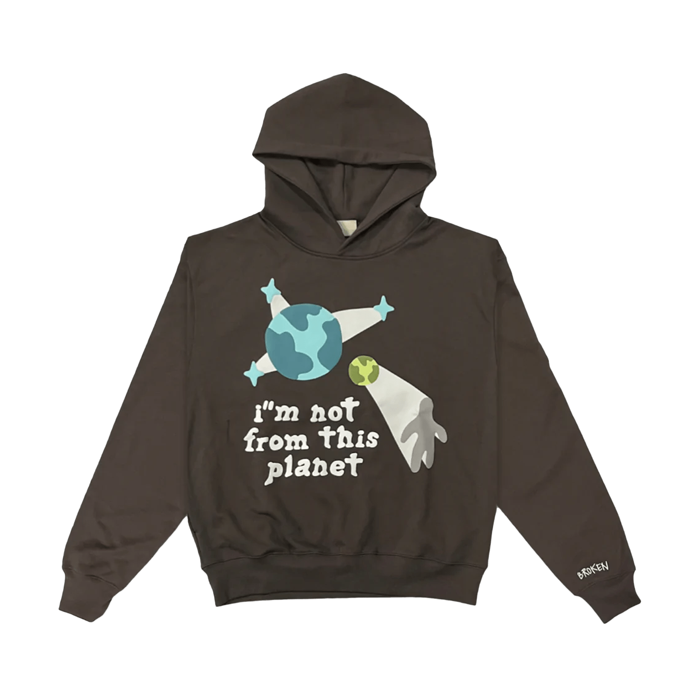 Broken Planet I'm Not From This Planet Hoodie 'Brown' — XXS — Front View