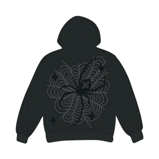 Broken Planet Spider Web Zip Up Hoodie 'Soot Black' — XXS — Front View