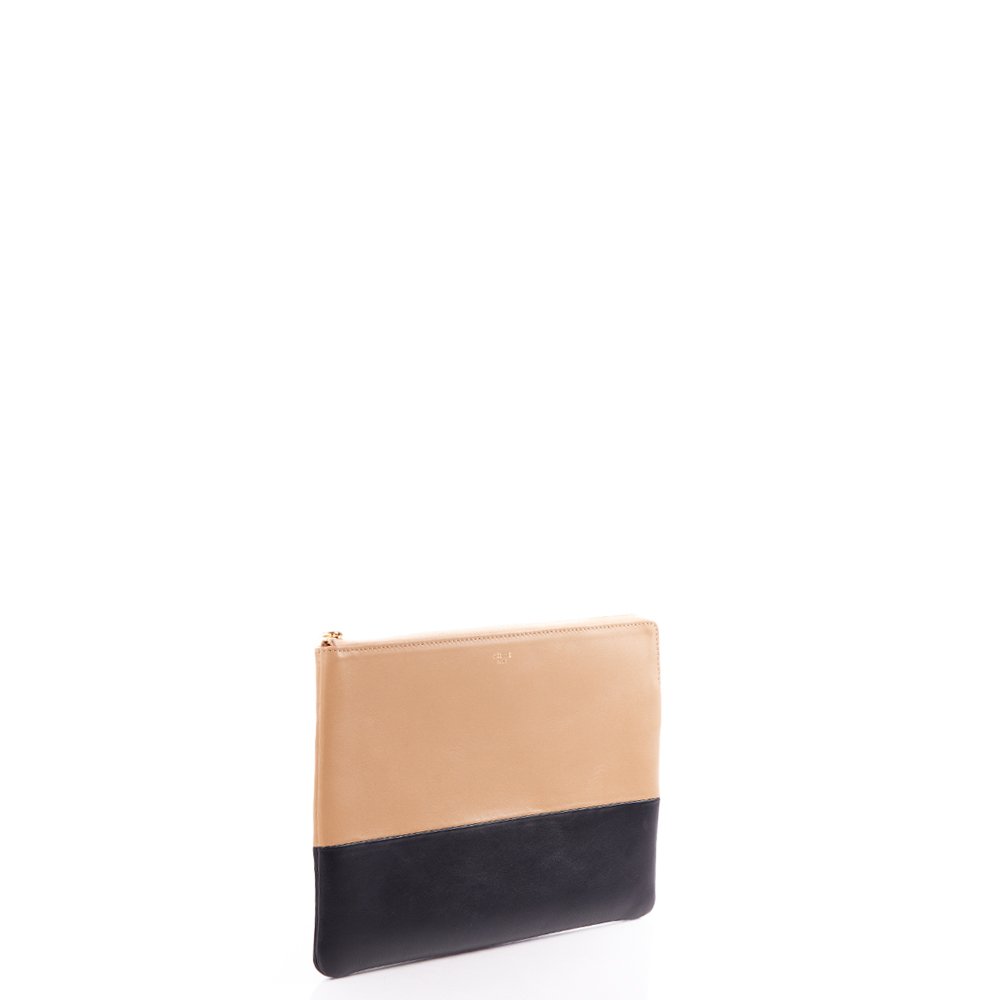 Celine Clutch Zip Pouch in Cream, Box Calfskin — Side View