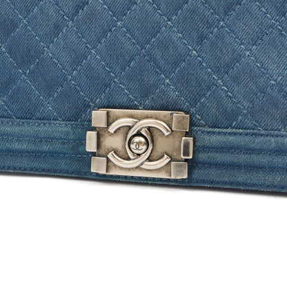 Chanel Shoulder Bag Boy - Medium in Blue, Fabric — Lifestyle View