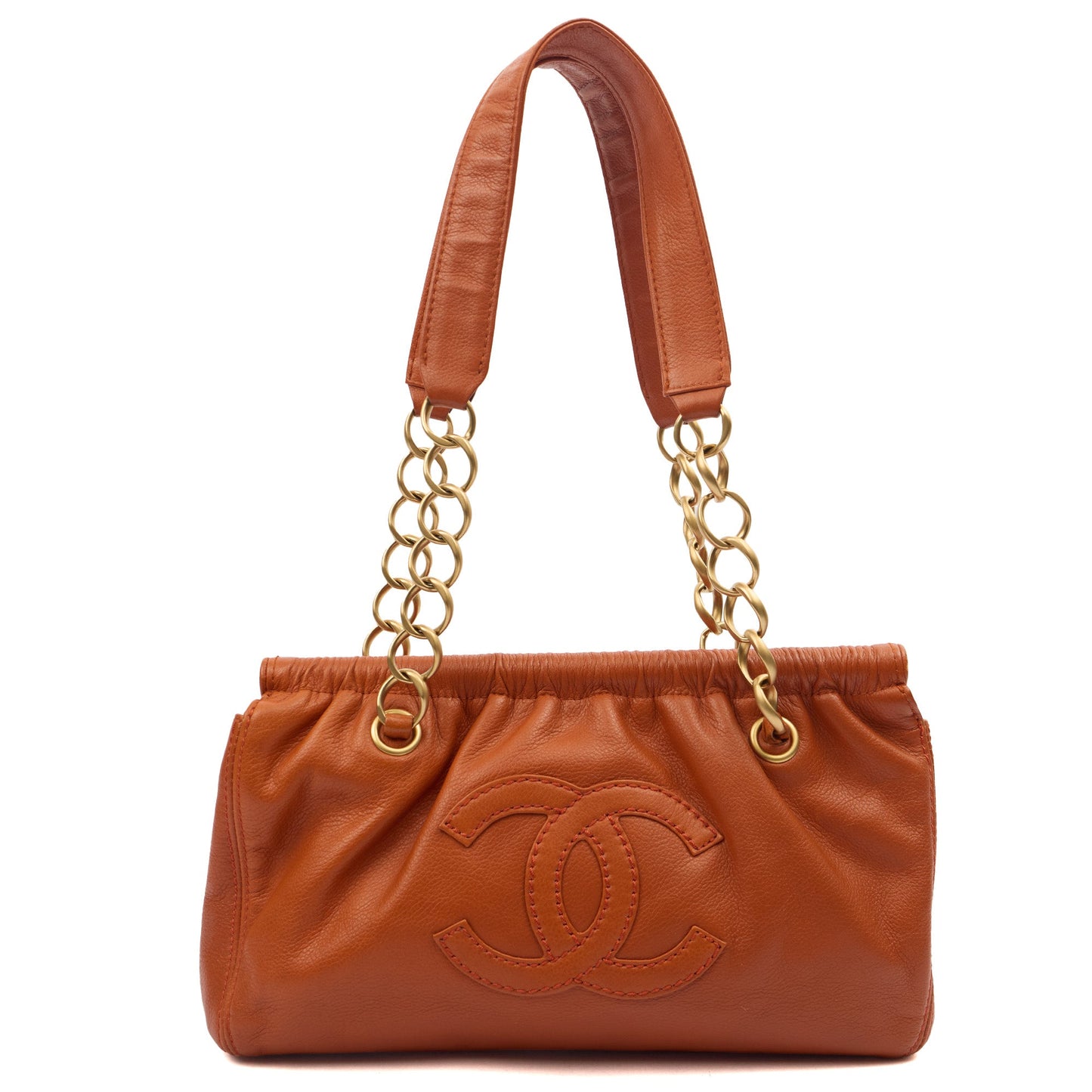 Chanel Shoulder Bag Shoulder Bag in Orange, Calfskin Leather — Front View