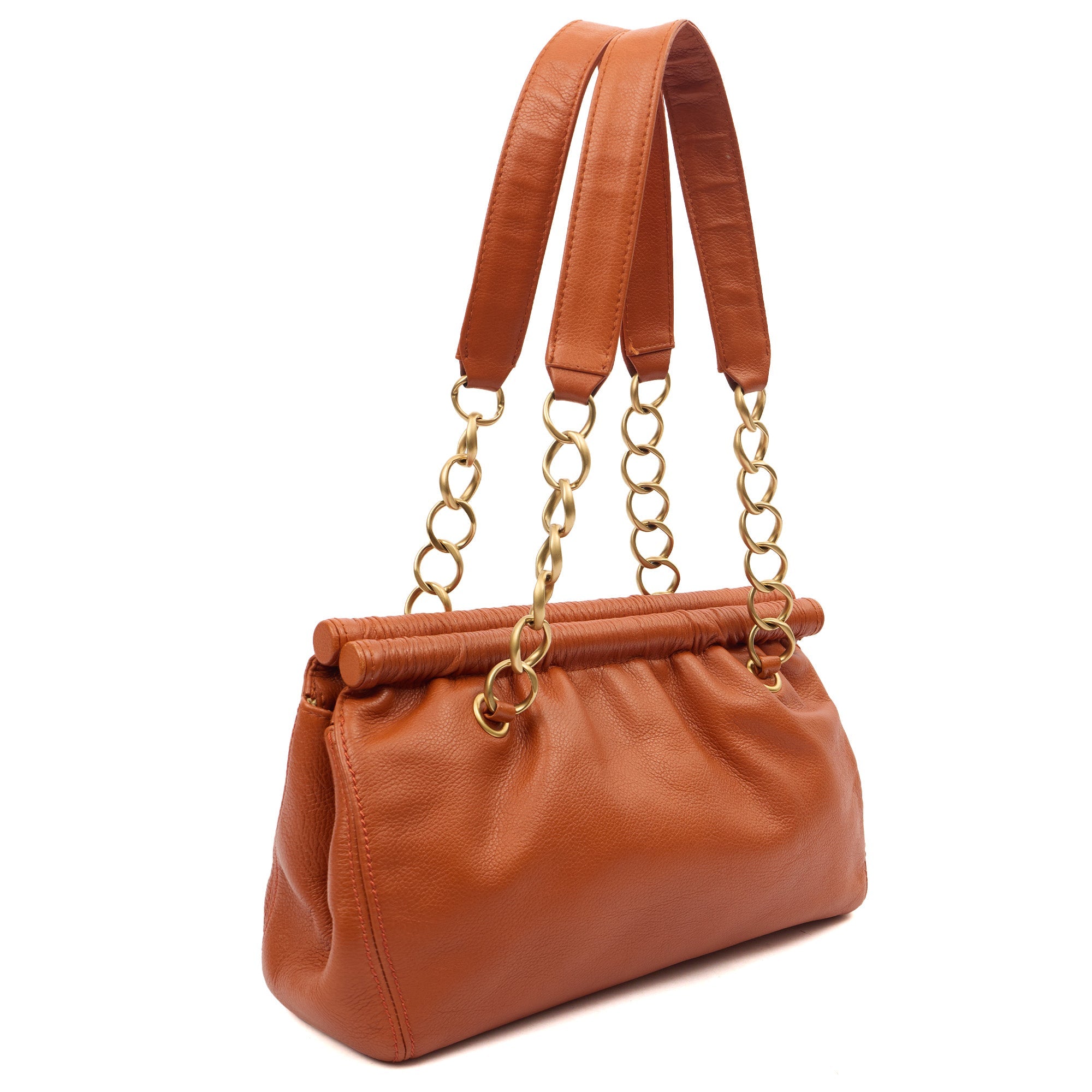 Chanel Shoulder Bag Shoulder Bag in Orange, Calfskin Leather — Back View