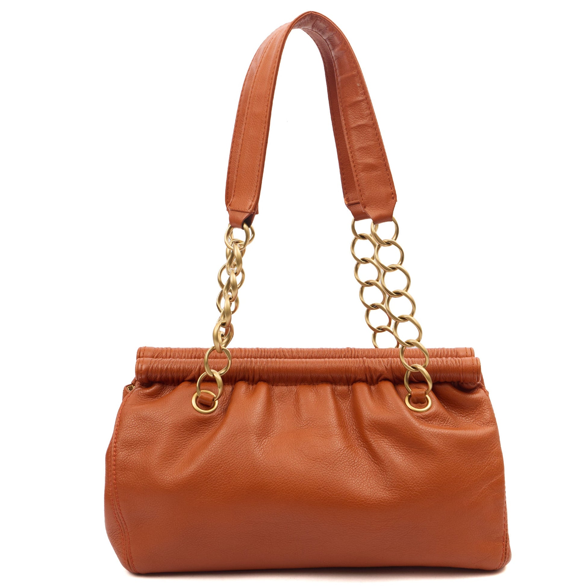 Chanel Shoulder Bag Shoulder Bag in Orange, Calfskin Leather — Top View