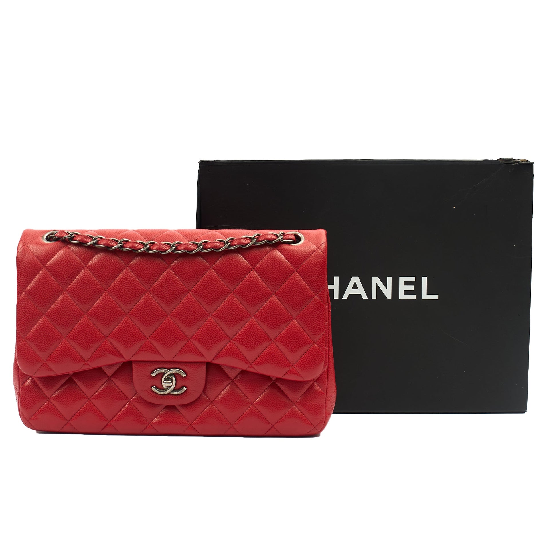 Chanel Shoulder Bag Classic Double Flap - Large in Red, Caviar Leather — Alternate View 16