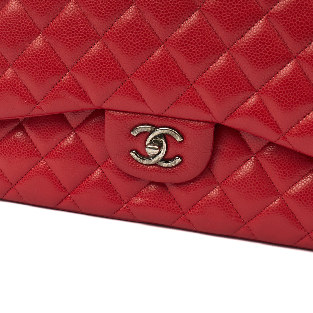 Chanel Shoulder Bag Classic Double Flap - Large in Red, Caviar Leather — Alternate View 28