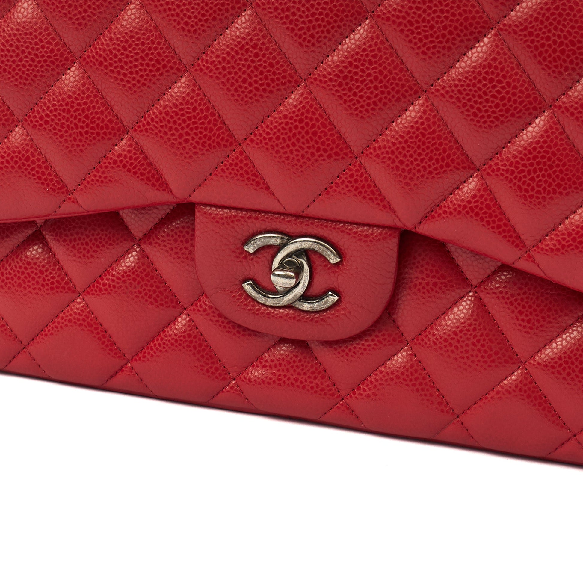 Chanel Shoulder Bag Classic Double Flap - Large in Red, Caviar Leather — Alternate View 28