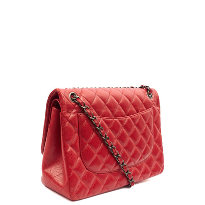 Chanel Shoulder Bag Classic Double Flap - Large in Red, Caviar Leather — Side View