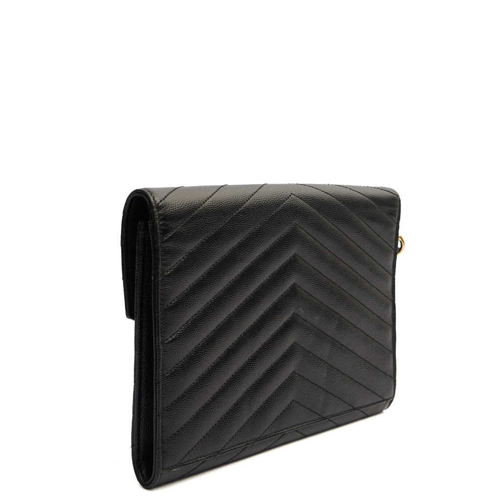 Saint Laurent Clutch Envelope Flap Pouch in Black, Calfskin Leather — Side View