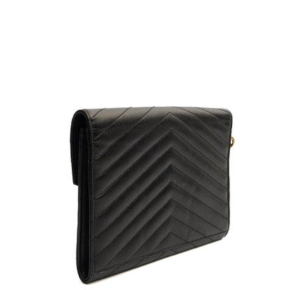 Saint Laurent Clutch Envelope Flap Pouch in Black, Calfskin Leather — Side View