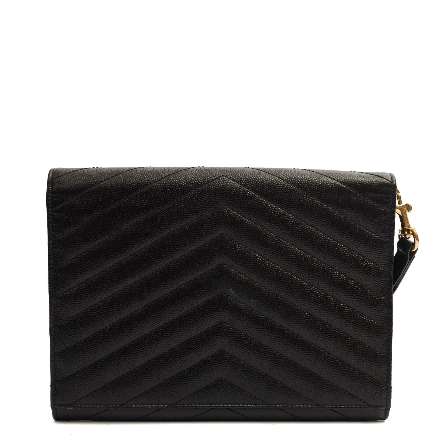 Saint Laurent Clutch Envelope Flap Pouch in Black, Calfskin Leather — Back View