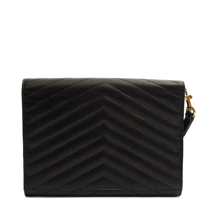 Saint Laurent Clutch Envelope Flap Pouch in Black, Calfskin Leather — Back View