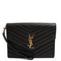 Saint Laurent Clutch Envelope Flap Pouch in Black, Calfskin Leather — Front View