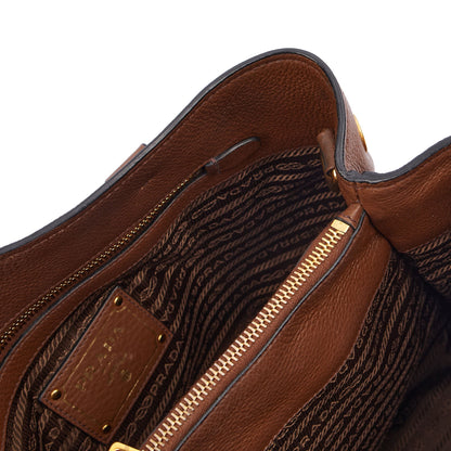Prada Cross Body Tote in Brown, Leather — Detail View