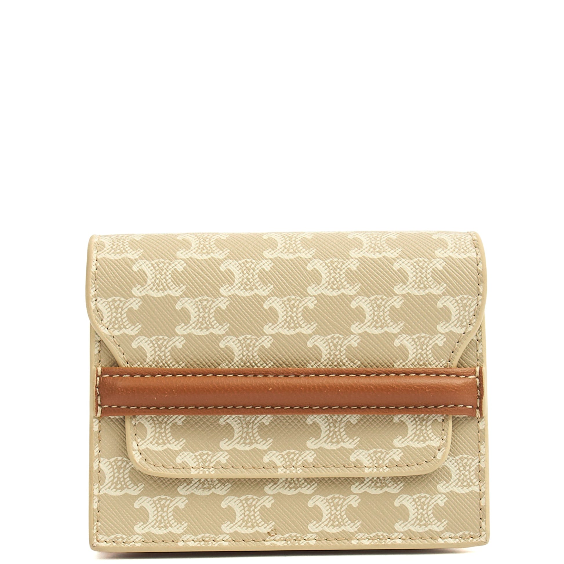 Celine Wallet in Brown, Box Calfskin — Front View