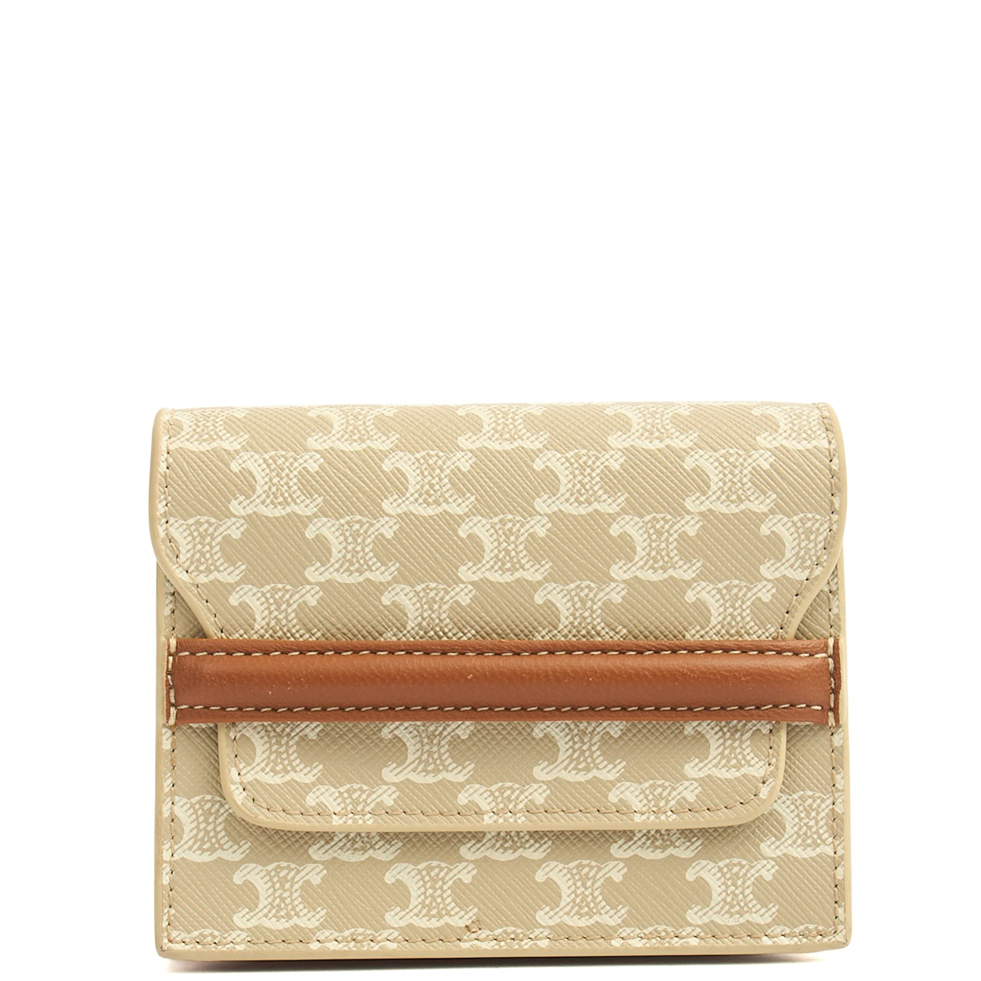 Celine Wallet in Brown, Box Calfskin — Front View