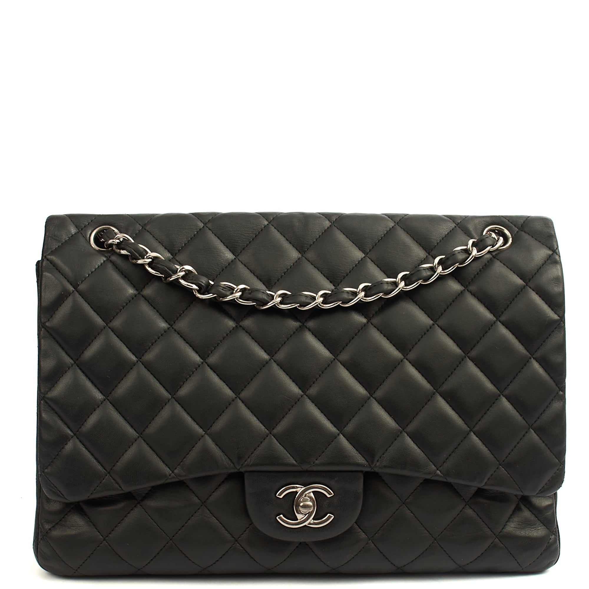 Chanel Shoulder Bag Classic Single Flap - Maxi in Black, Lambskin Leather — Front View