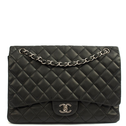 Chanel Shoulder Bag Classic Single Flap - Maxi in Black, Lambskin Leather — Front View