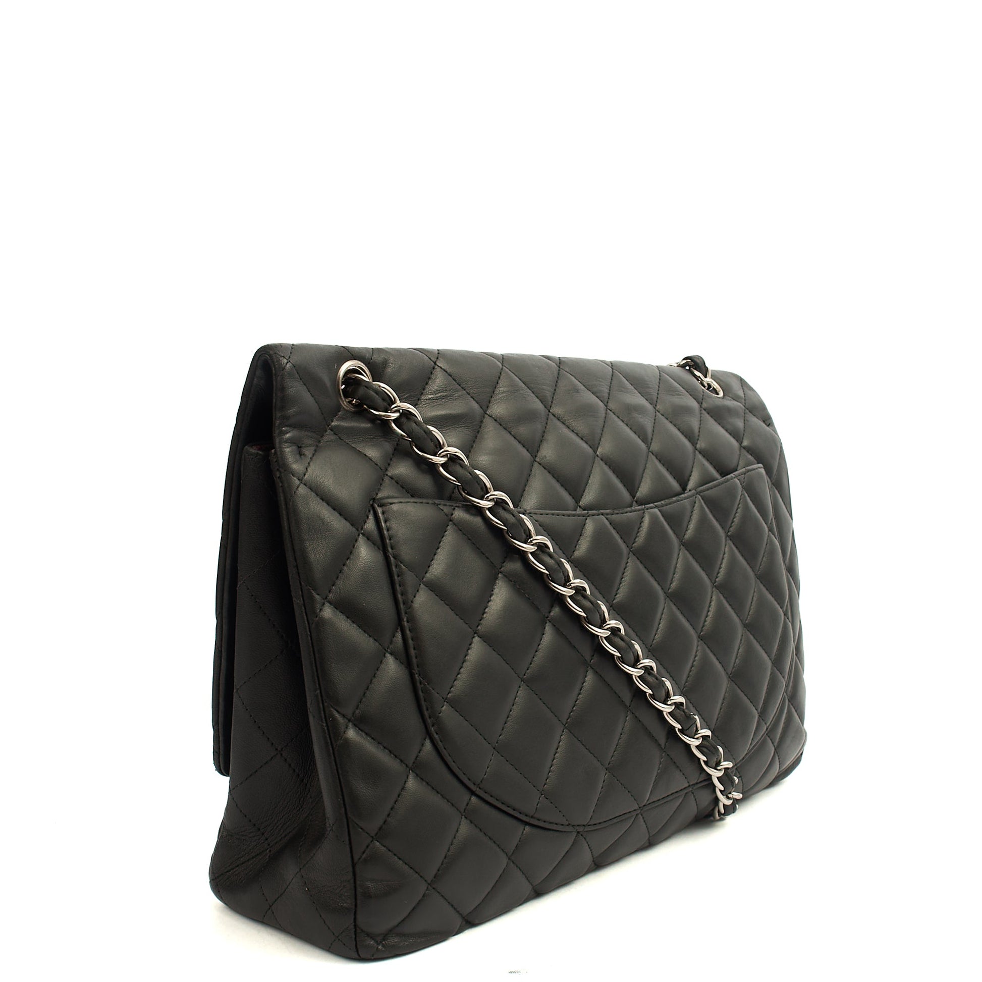 Chanel Shoulder Bag Classic Single Flap - Maxi in Black, Lambskin Leather — Back View