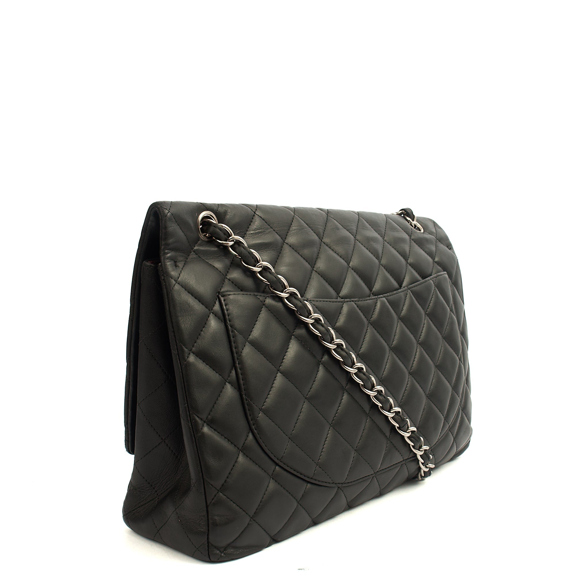 Chanel Shoulder Bag Classic Single Flap - Maxi in Black, Lambskin Leather — Back View