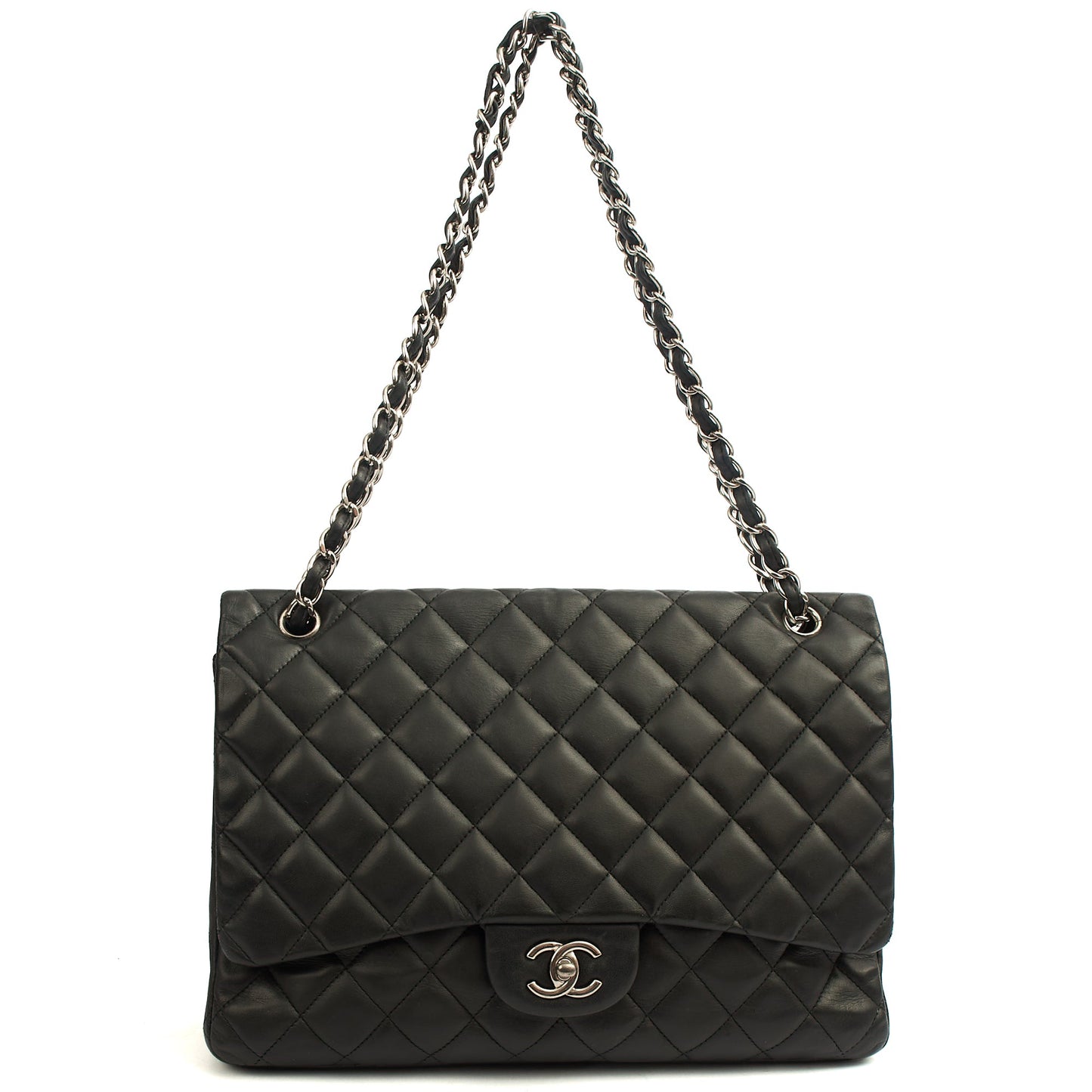 Chanel Shoulder Bag Classic Single Flap - Maxi in Black, Lambskin Leather — Lifestyle View