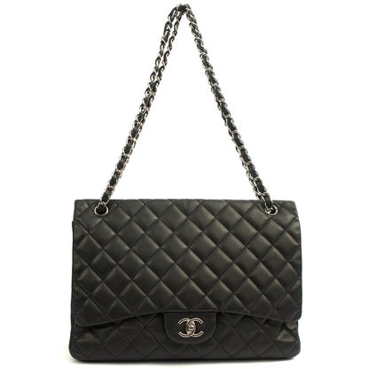 Chanel Shoulder Bag Classic Single Flap - Maxi in Black, Lambskin Leather — Lifestyle View