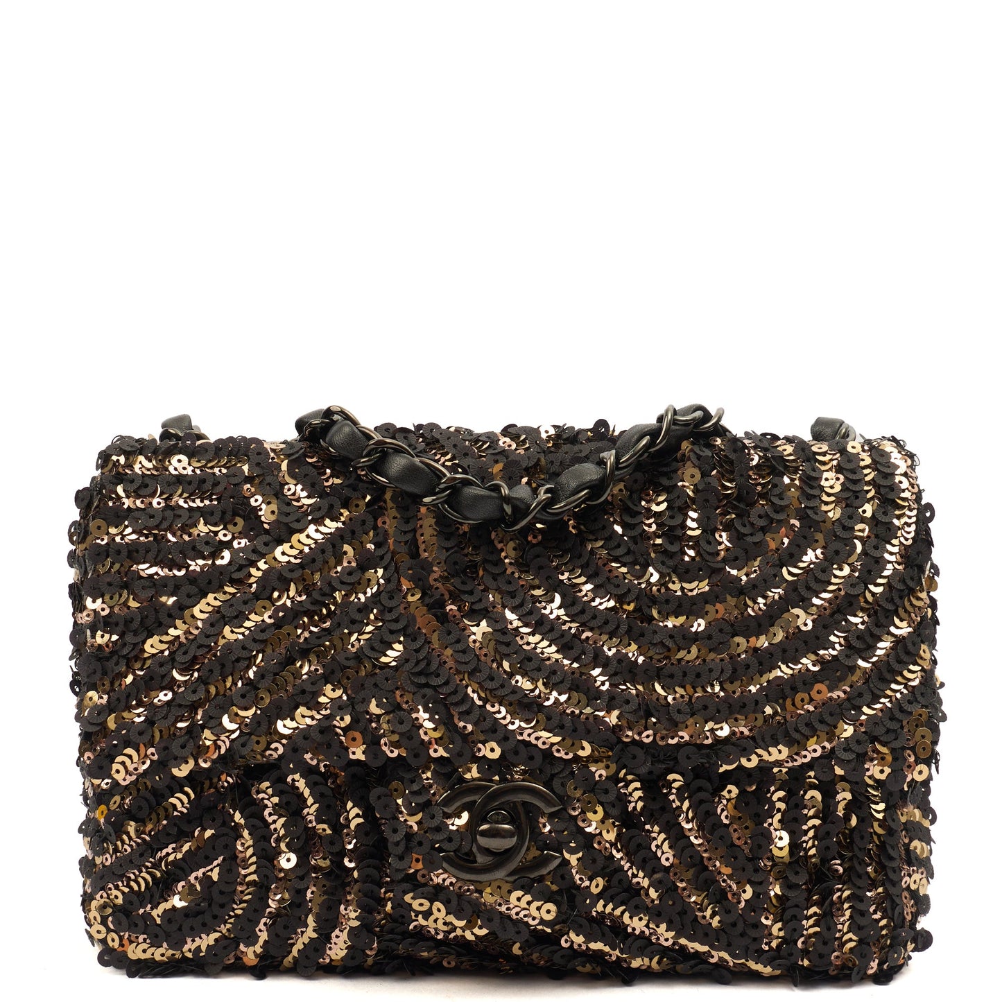 Chanel Shoulder Bag Flap Bag in Black, Sequin — Front View