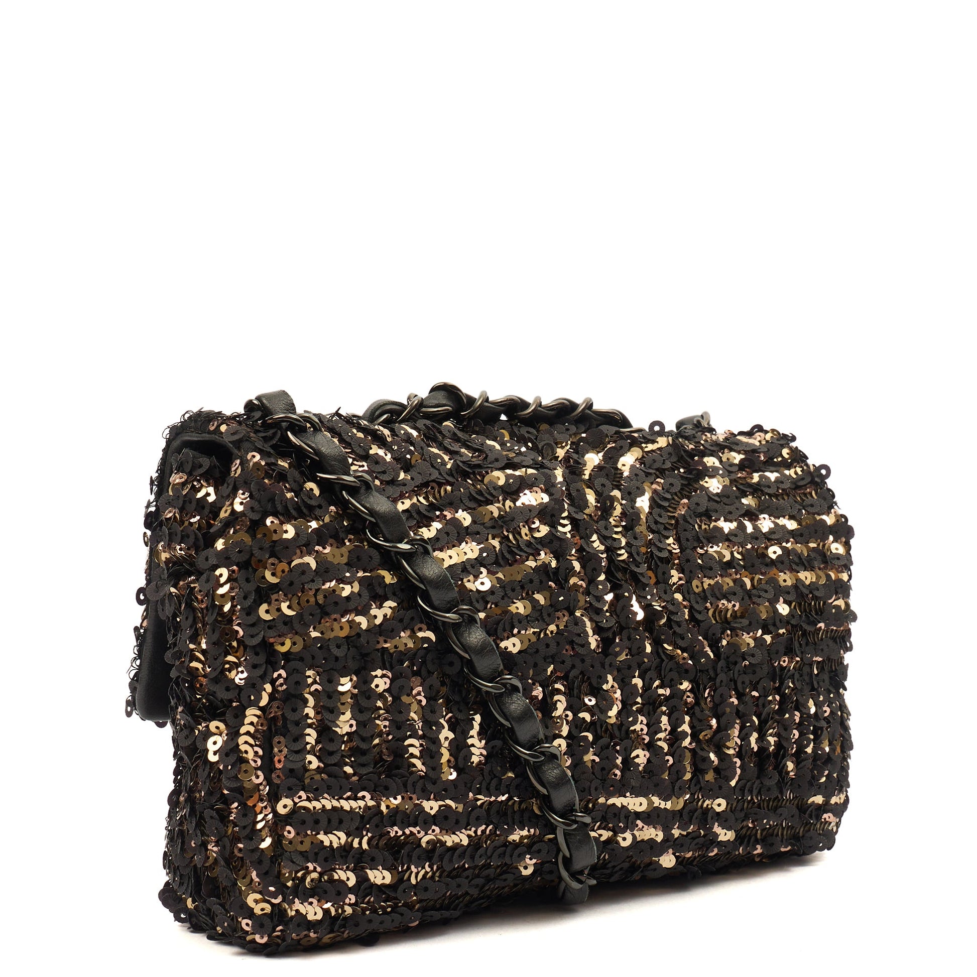 Chanel Shoulder Bag Flap Bag in Black, Sequin — Back View