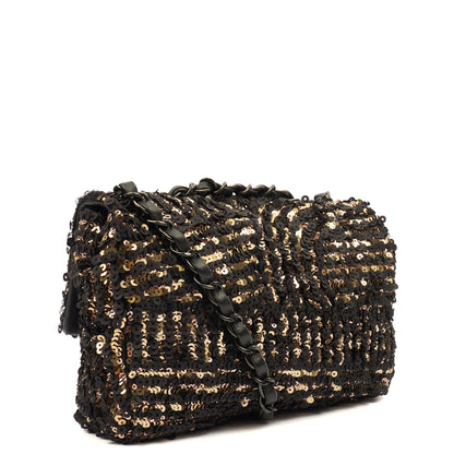 Chanel Shoulder Bag Flap Bag in Black, Sequin — Back View