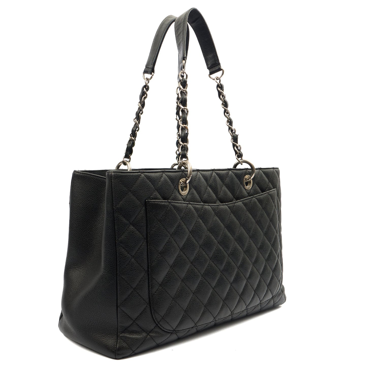 Chanel Tote Grand Shopping Tote XL in Black, Caviar Leather — Side View