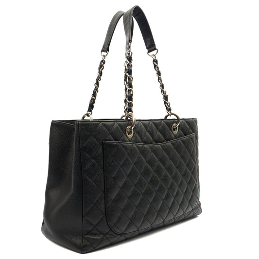 Chanel Tote Grand Shopping Tote XL in Black, Caviar Leather — Side View
