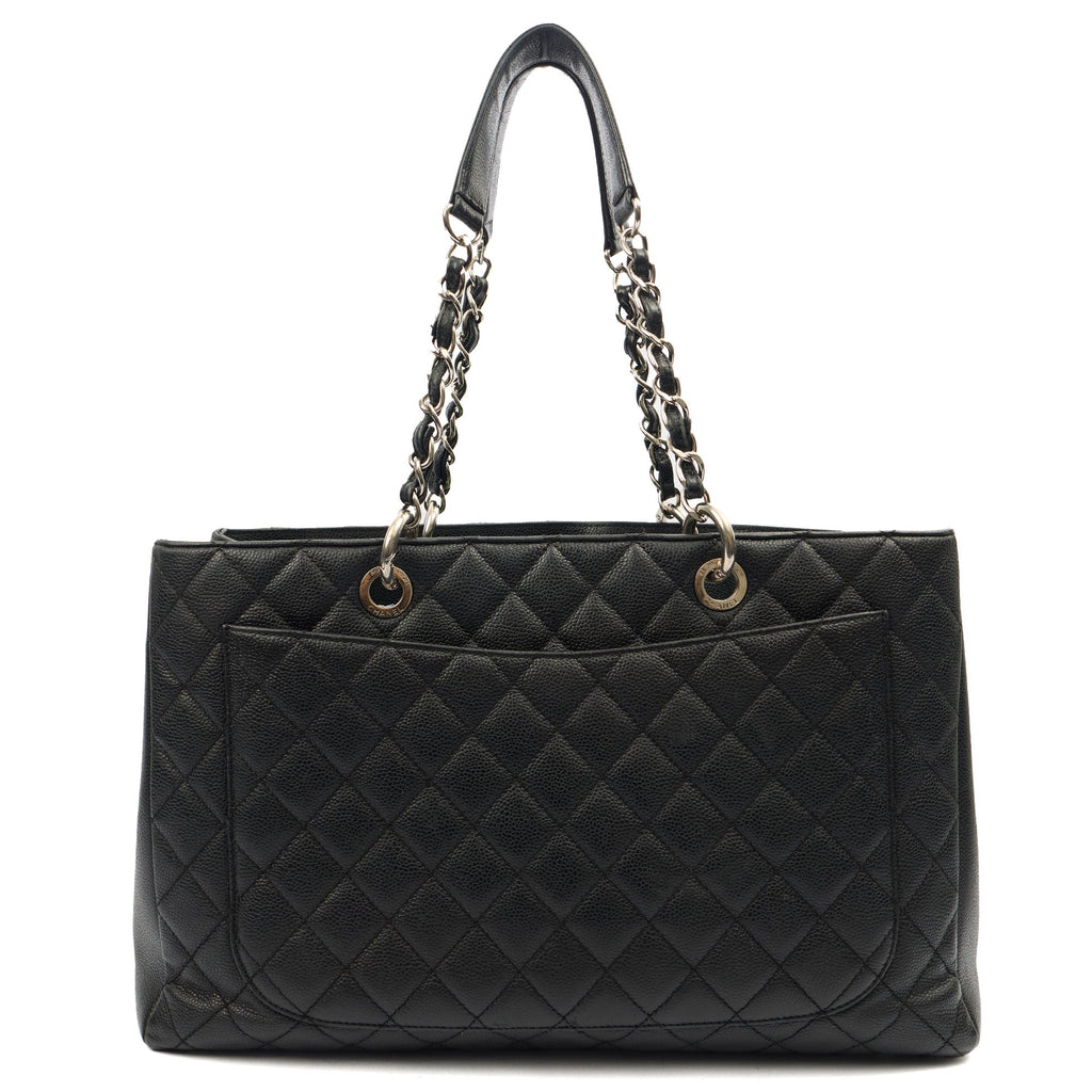 Chanel Tote Grand Shopping Tote XL in Black, Caviar Leather — Back View