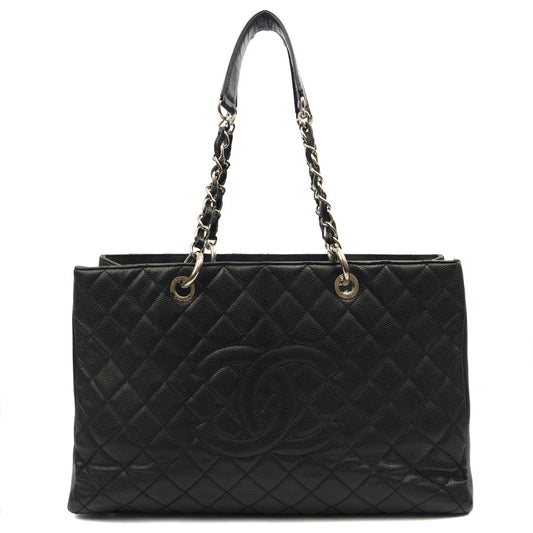 Chanel Tote Grand Shopping Tote XL in Black, Caviar Leather — Front View