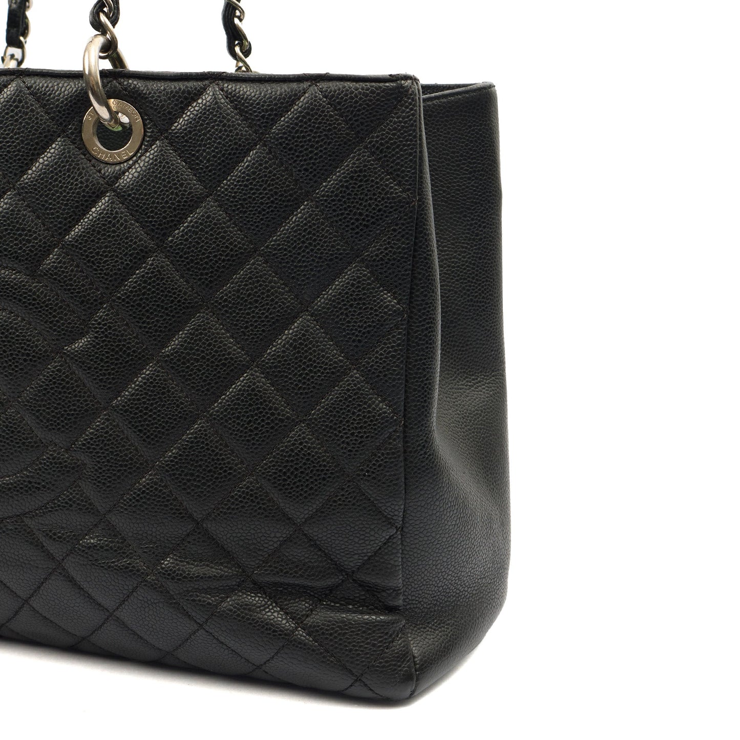 Chanel Tote Grand Shopping Tote XL in Black, Caviar Leather — Detail View