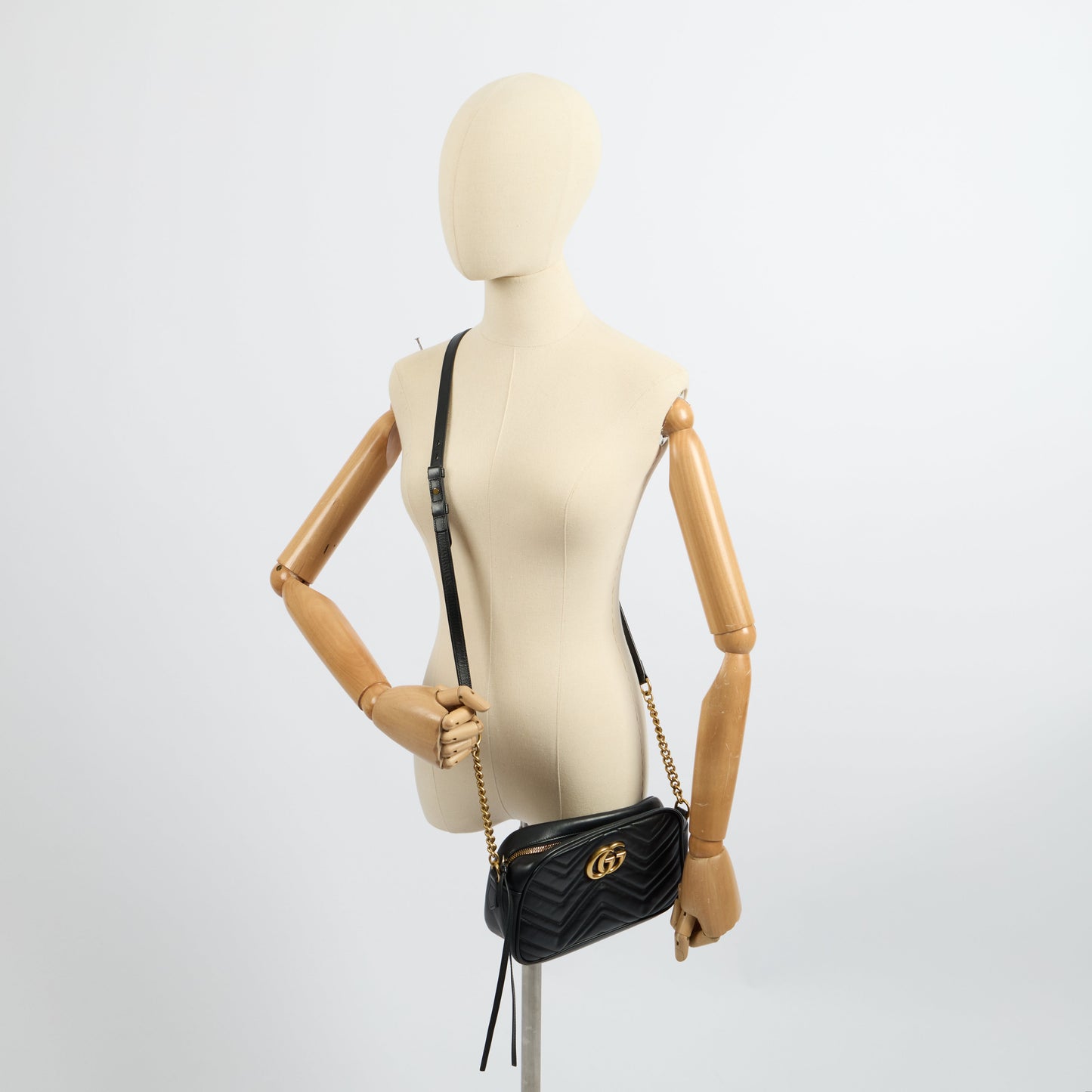 Gucci Cross Body Marmont Shoulder Bag - Small in Black, Leather — Lifestyle View