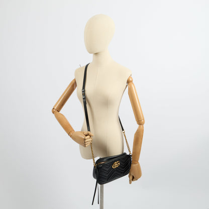 Gucci Cross Body Marmont Shoulder Bag - Small in Black, Leather — Lifestyle View