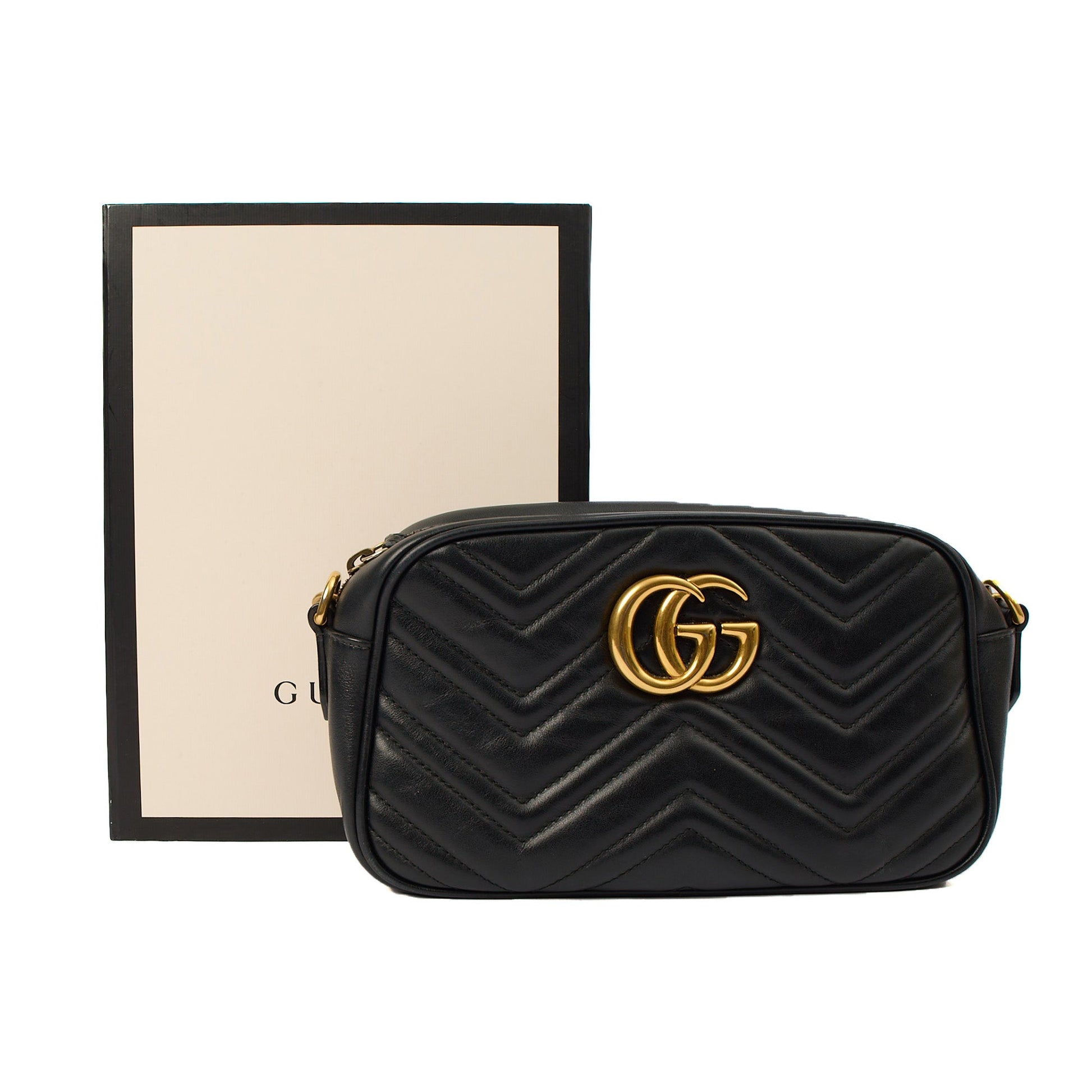 Gucci Cross Body Marmont Shoulder Bag - Small in Black, Leather — Side View