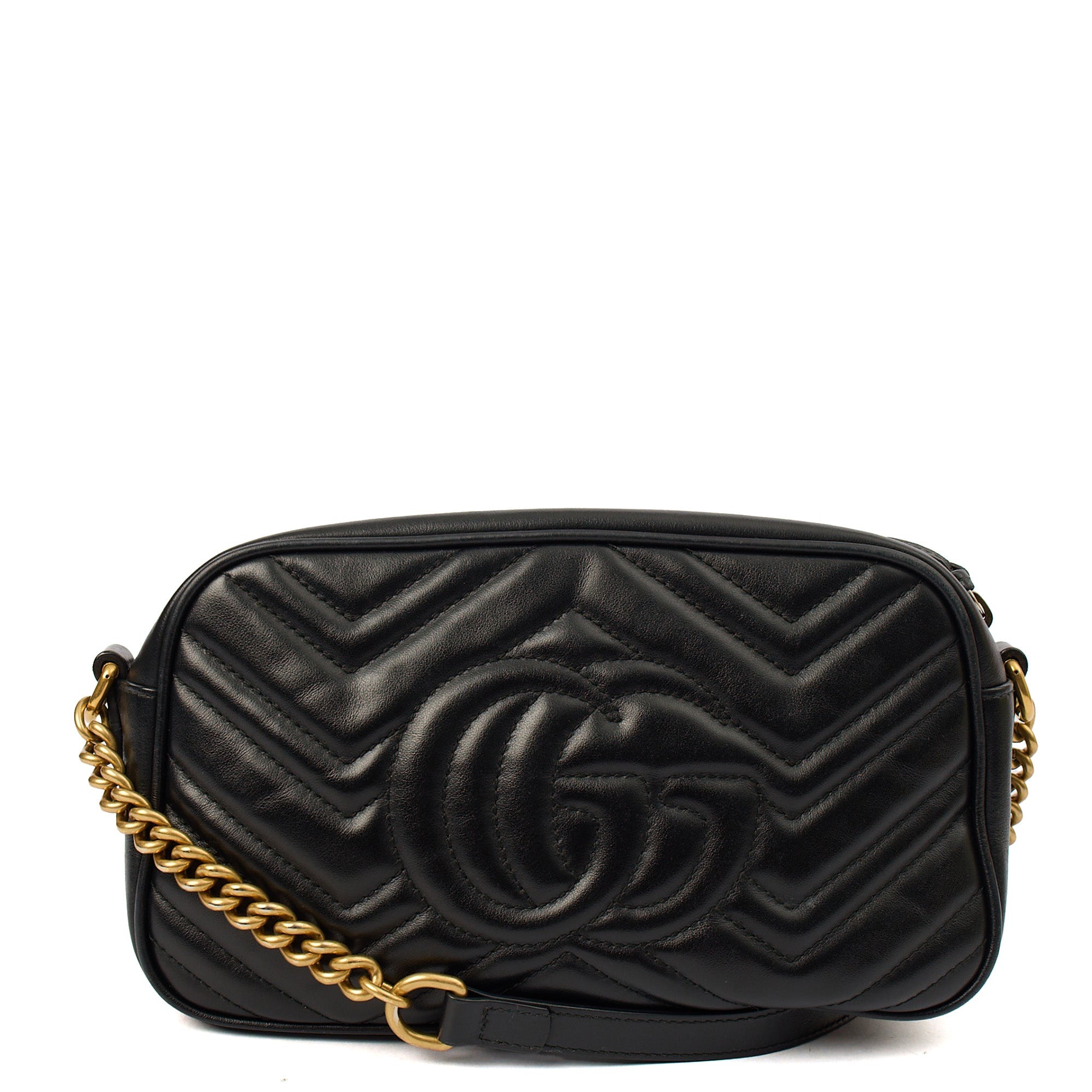 Gucci Cross Body Marmont Shoulder Bag - Small in Black, Leather — Top View