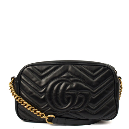 Gucci Cross Body Marmont Shoulder Bag - Small in Black, Leather — Top View