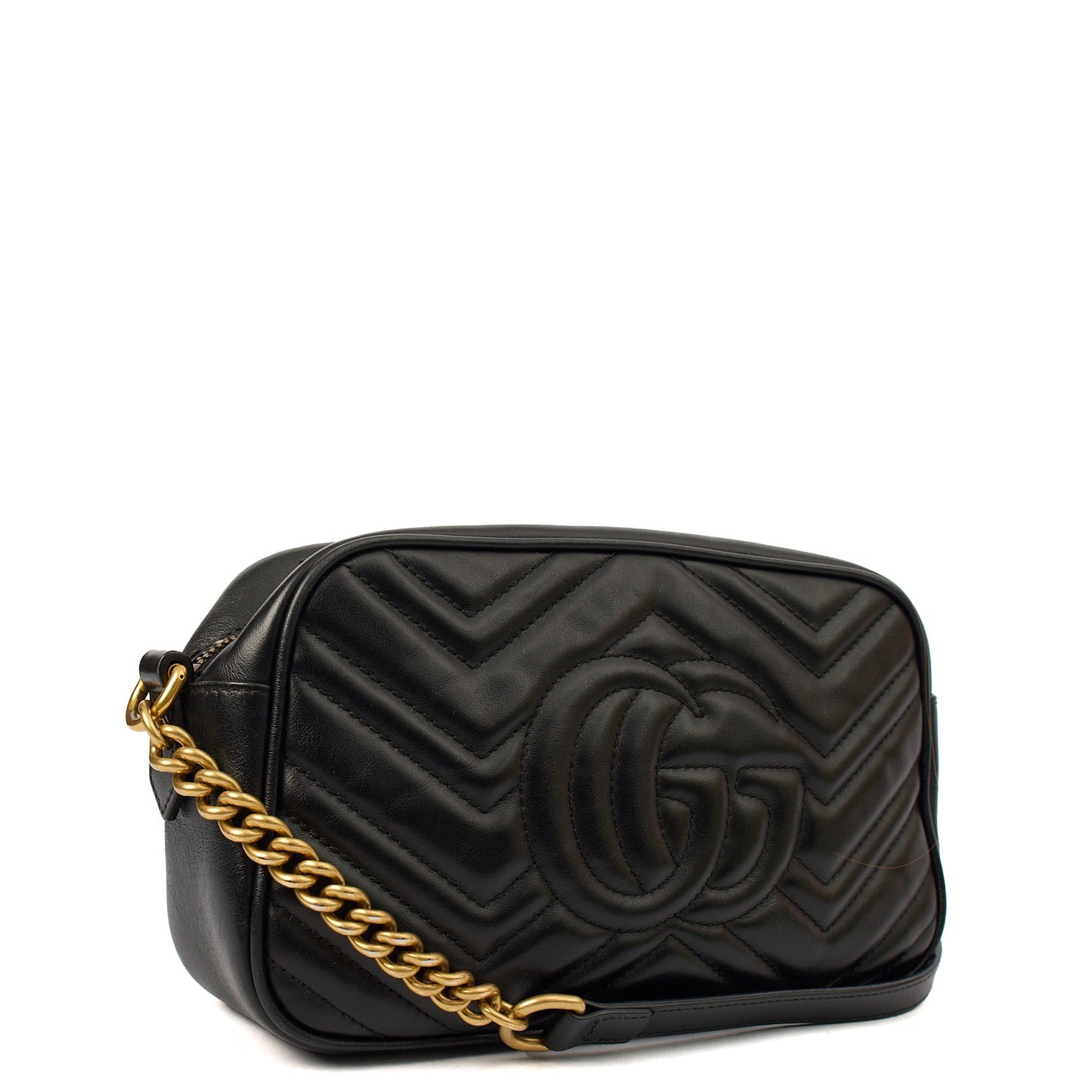 Gucci Cross Body Marmont Shoulder Bag - Small in Black, Leather — Back View