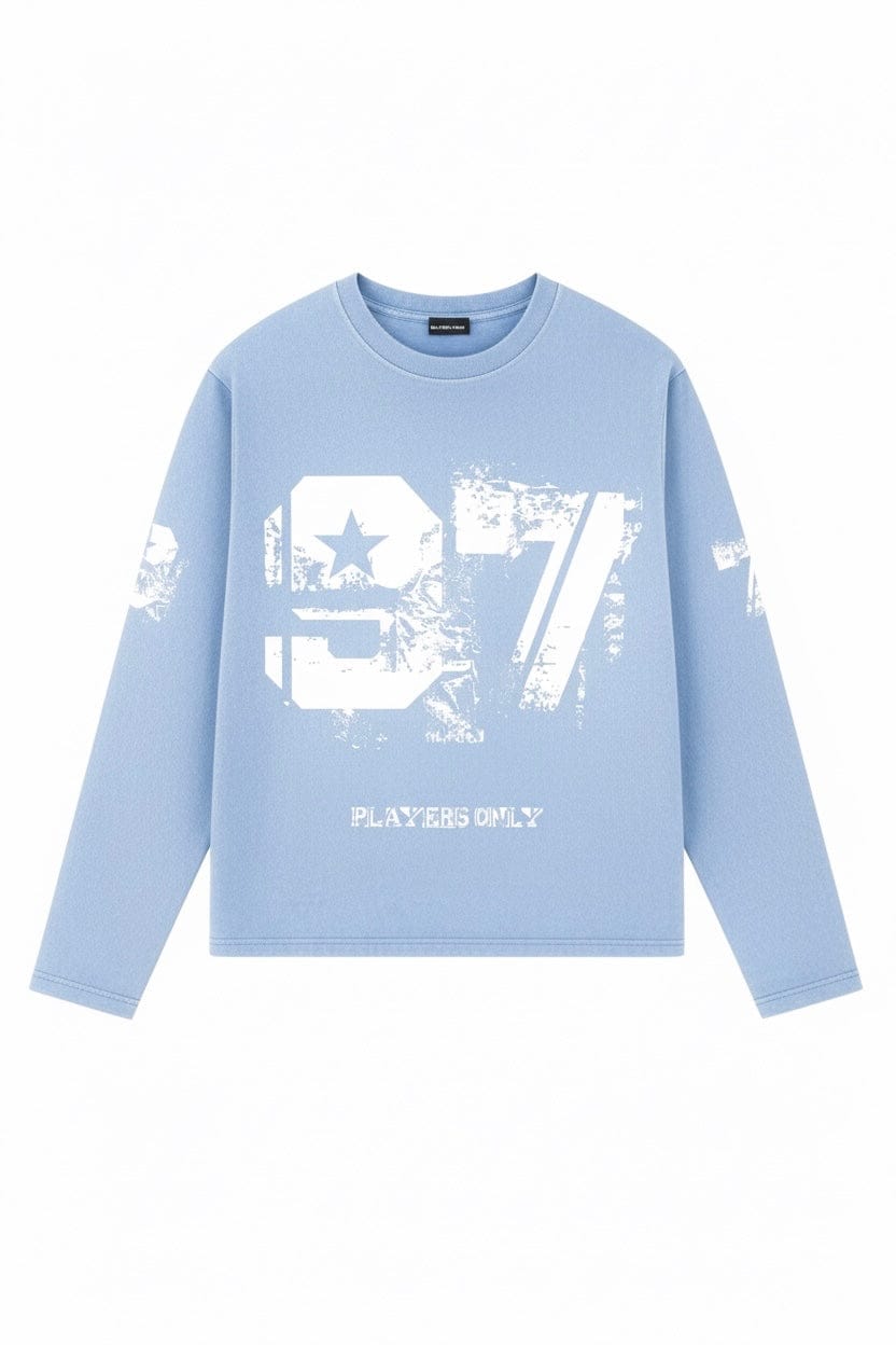 PLAYERS ONLY WASHED SKY BLUE DISTRESSED 97 JERSEY LONG SLEEVE — Small — Front View