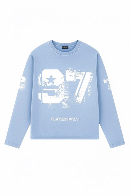 PLAYERS ONLY WASHED SKY BLUE DISTRESSED 97 JERSEY LONG SLEEVE — Small — Front View