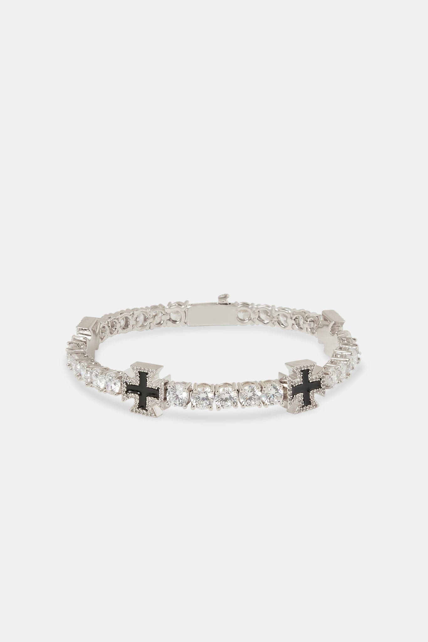 Cernucci Black Cross Motif Tennis Bracelet - 5mm — 7" — Side View