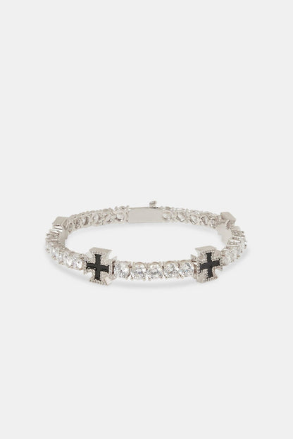 Cernucci Black Cross Motif Tennis Bracelet - 5mm — 7" — Side View