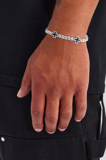 Cernucci Black Cross Motif Tennis Bracelet - 5mm — 7" — Front View