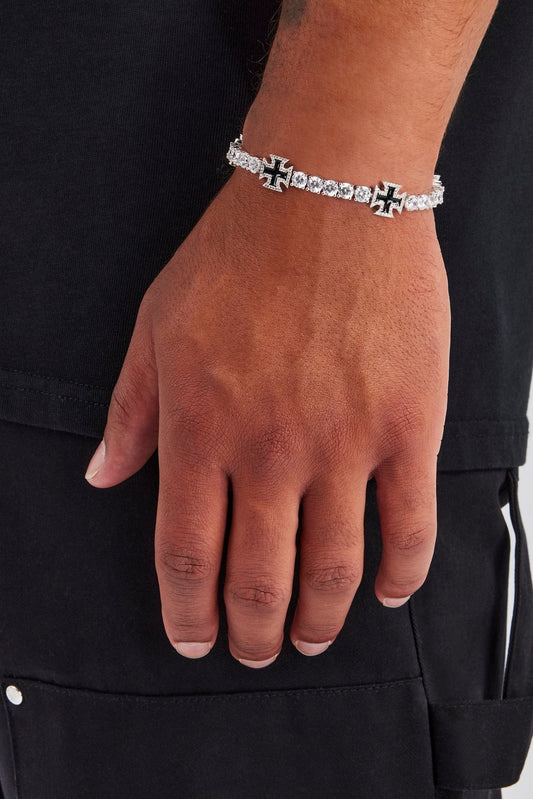 Cernucci Black Cross Motif Tennis Bracelet - 5mm — 7" — Front View