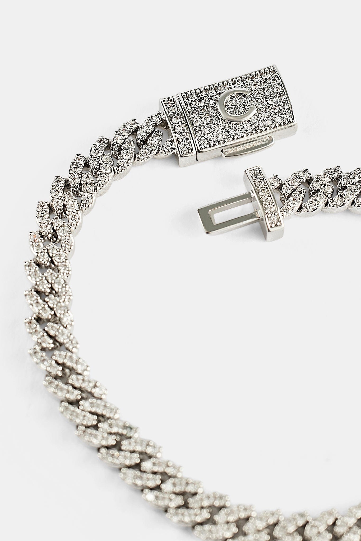Cernucci Iced Cuban Link Bracelet - 5mm - White — 6" — Side View