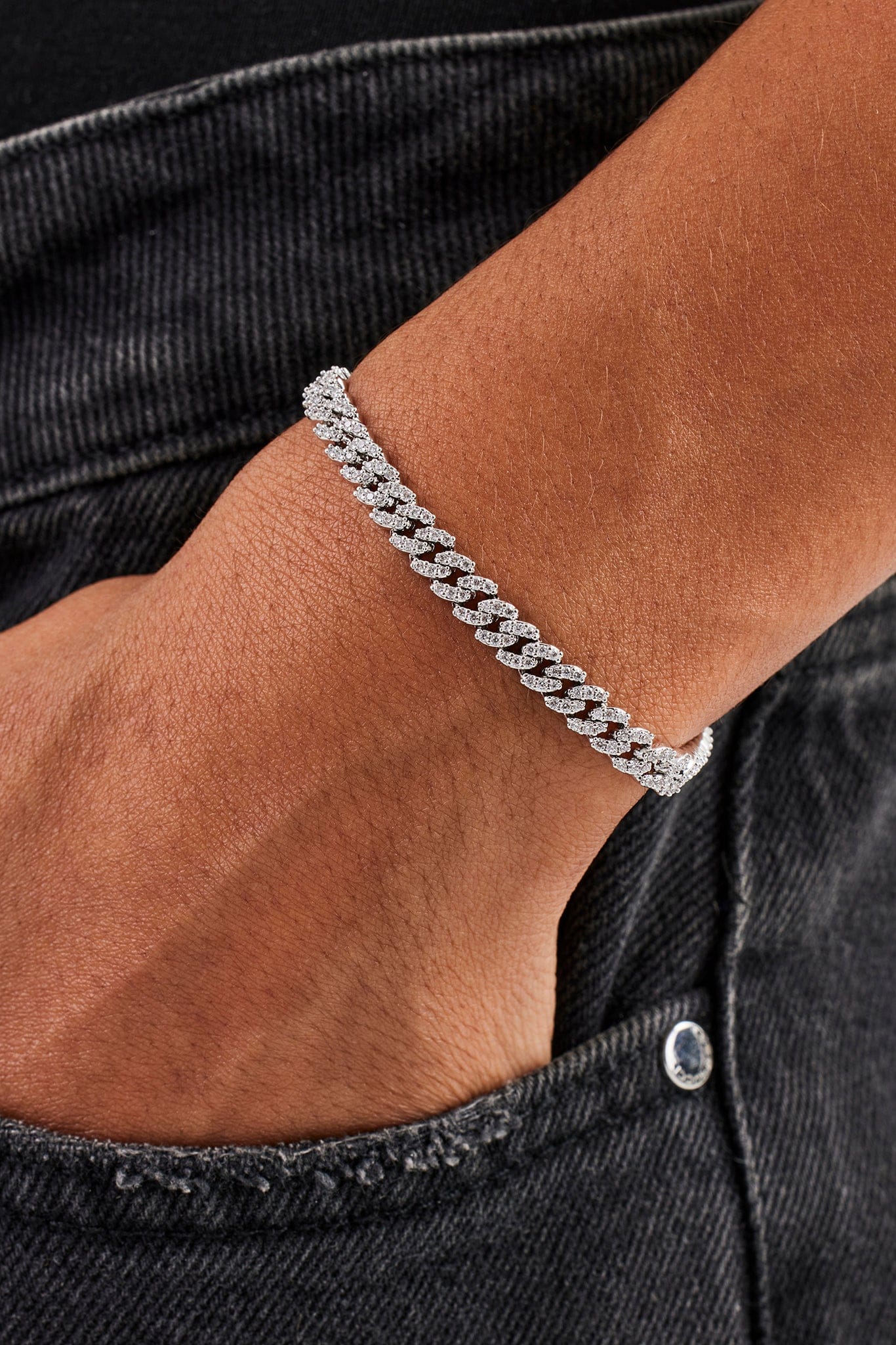 Cernucci Iced Cuban Link Bracelet - 5mm - White — 6" — Front View