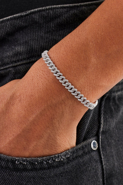 Cernucci Iced Cuban Link Bracelet - 5mm - White — 6" — Front View