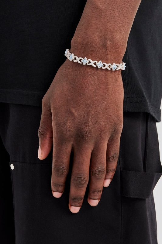 Cernucci Iced Blue Baguette Motif Infinity Bracelet - 10mm — 7" — Front View